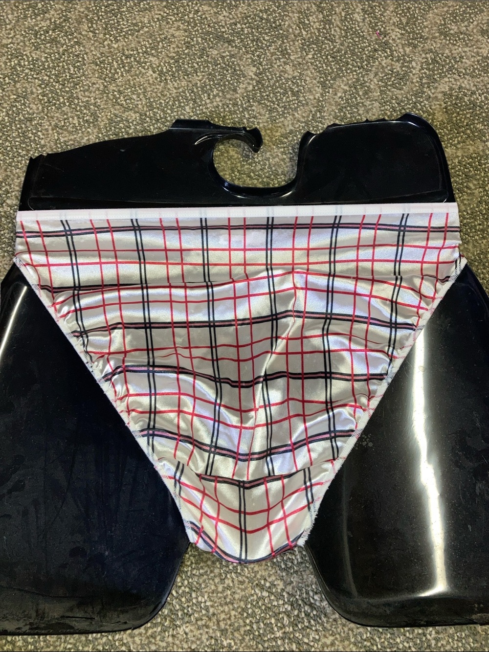 Second Skin Hanes liquid satin mirror finish Burberry plaid panties  sissy sz 6